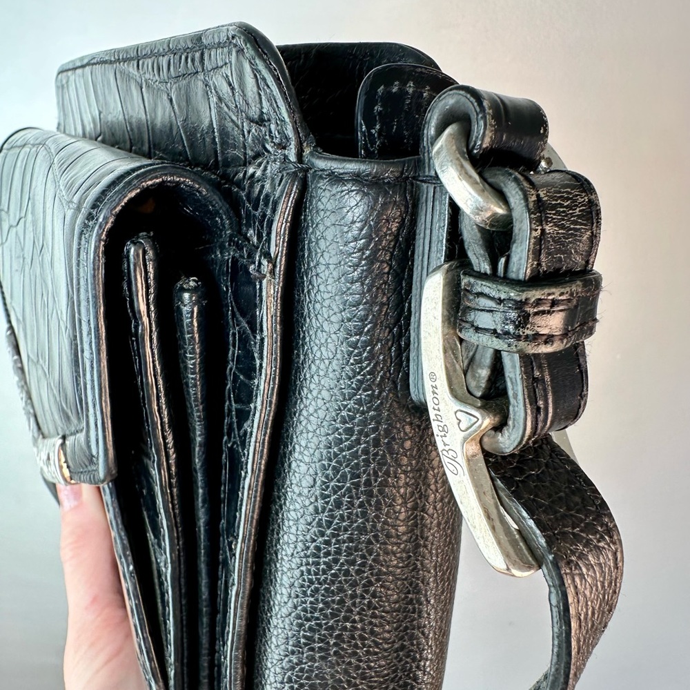 Black Croc-Embossed Leather Crossbody Bag with Silver Trim & Organizer - Picture 8 of 9